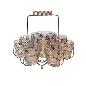 Vintage Libbey MCM Barware Set Ice Bucket / 8 Glasses /‎ Caddy Cocktails 8oz